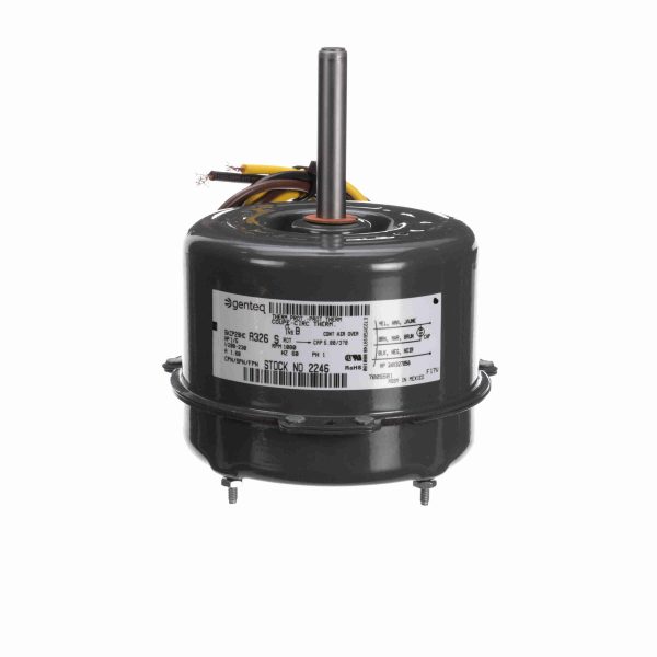 2246 - Genteq 1/5 HP Condenser Fan Motor, 1080 RPM, 208-230 Volts, 42 Frame, TEAO - 2246