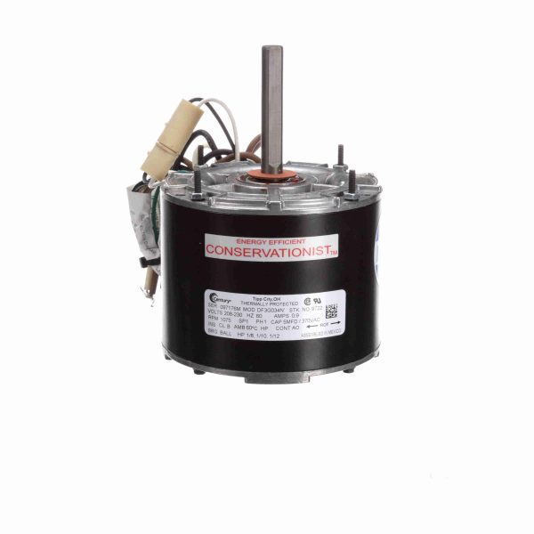 9722 - Century 1/8-1/10-1/12 HP Condenser Fan Motor, 1075 RPM, 1 Speed, 208-230 Volts, 42 Frame, TEAO - 9722
