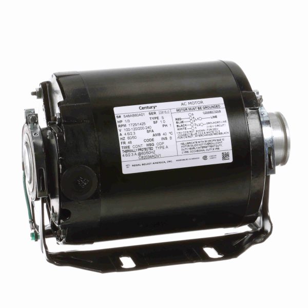 CB2034ADV1 - Century 1/3 HP 2 speed Carbonator Pump Motor, 1 phase, 1800/1800 RPM, 100-120/200-240 V, 48 Frame, ODP - CB2034ADV1