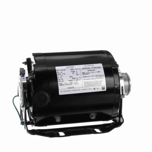 CB2034A - Century 1/3 HP Carbonator Pump Motor, 1 phase, 1800 RPM, 115 V, 48Y Frame, OPEN - CB2034A