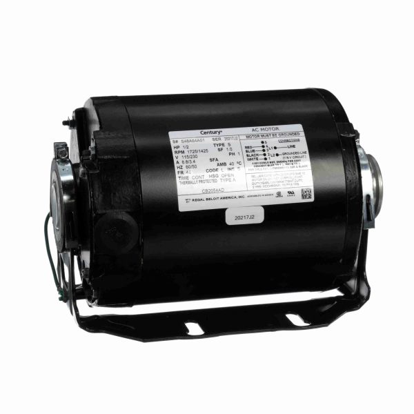 CB2054AD - Century 1/2 HP Carbonator Pump Motor, 1 phase, 1800 RPM, 115/230 V, 48 Frame, OPEN - CB2054AD